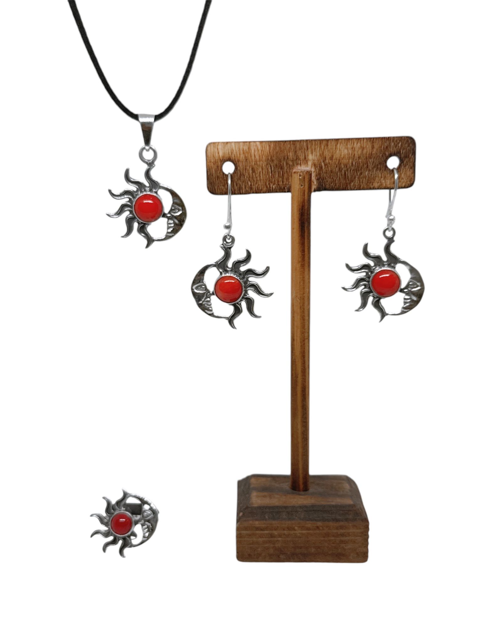 Sun & Moon 4 Piece Jewelry Set Red Coral - Image 4
