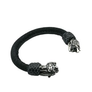 Eagle & Jaguar Warrior Skull Bracelet Black